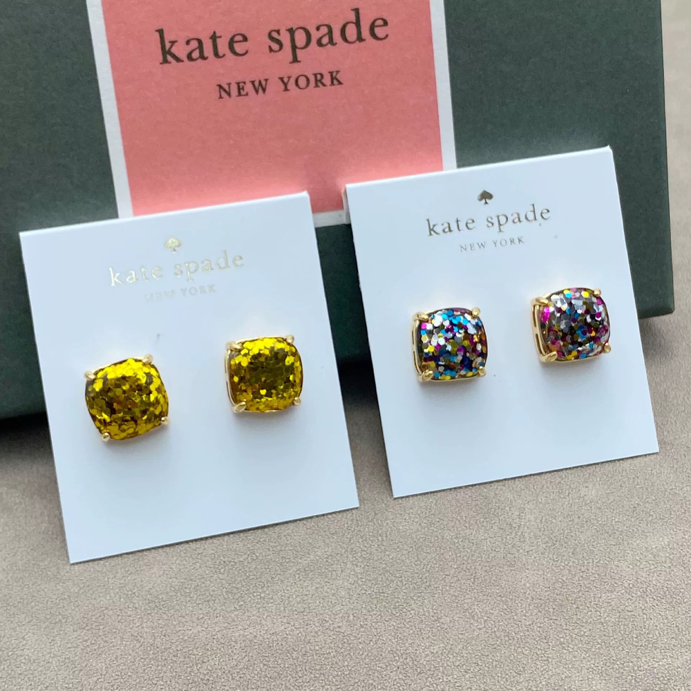 kate spade Geometric Square Metal Stud Earrings with Sparkle Sequins